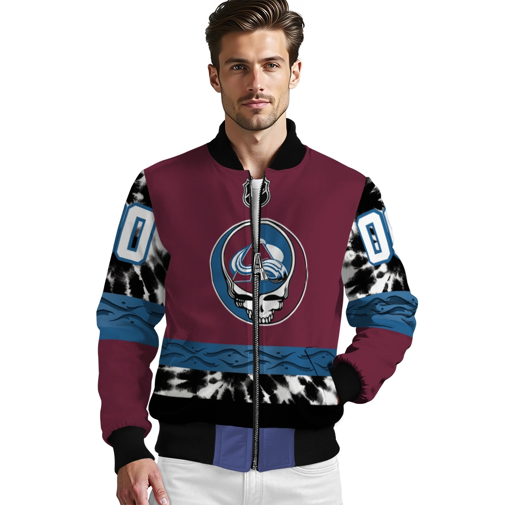 customized colorado avalanche skull stripe burgundy black bomber jacket high quality customized colorado avalanche skull stripe burgundy black bomber jacket high quality
