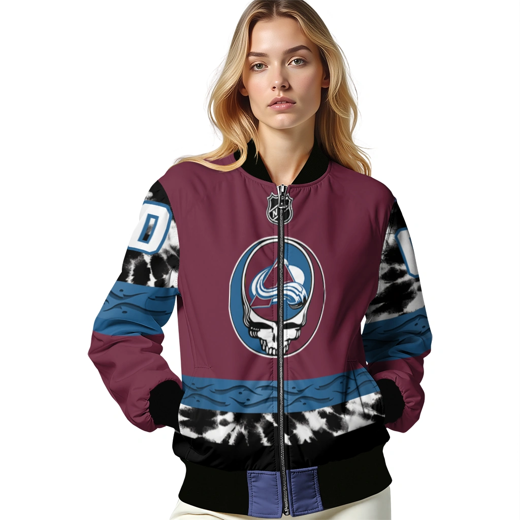 customized colorado avalanche skull stripe burgundy black bomber jacket latest model customized colorado avalanche skull stripe burgundy black bomber jacket latest model