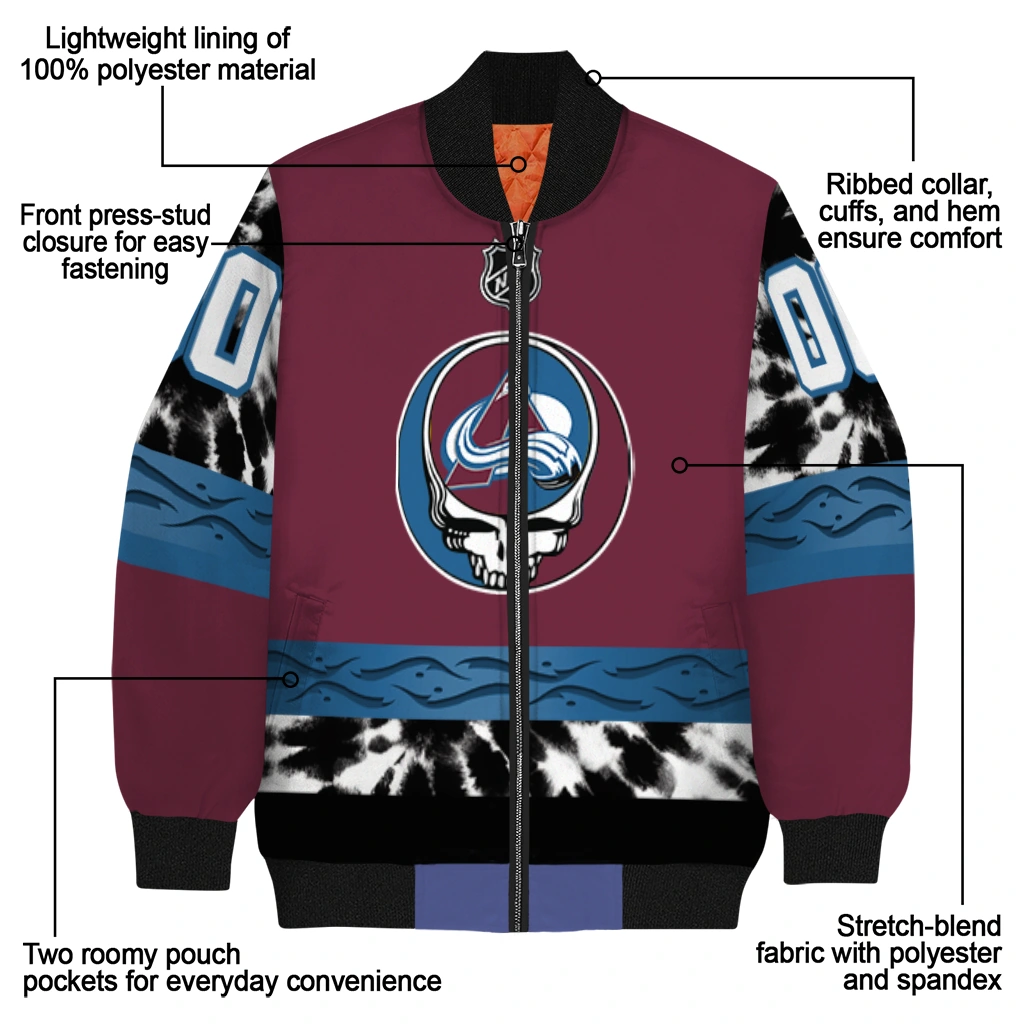 customized colorado avalanche skull stripe burgundy black bomber jacket new arrival customized colorado avalanche skull stripe burgundy black bomber jacket new arrival