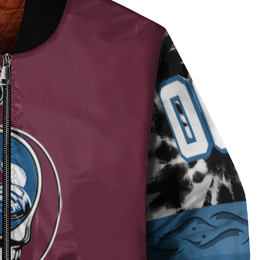 customized colorado avalanche skull stripe burgundy black bomber jacket premium grade customized colorado avalanche skull stripe burgundy black bomber jacket premium grade