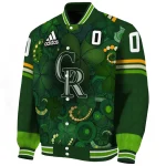 customized colorado rockies shamrock vortex green varsity jacket best selling