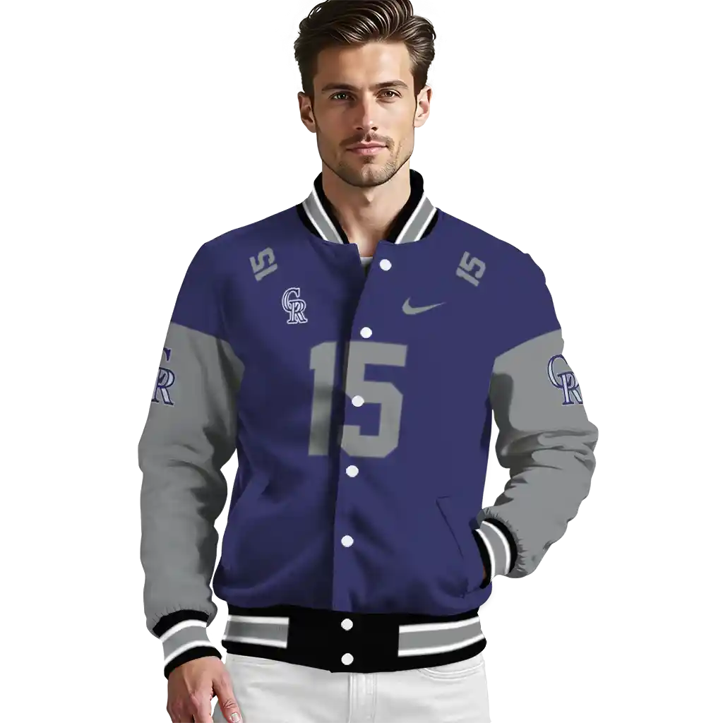 customized colorado rockies team patch blue varsity jacket high quality customized colorado rockies team patch blue varsity jacket high quality