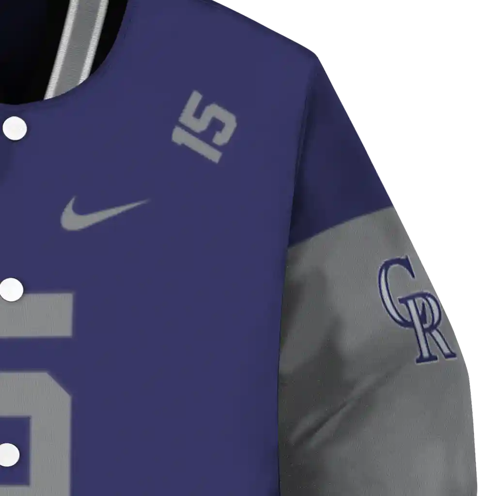 customized colorado rockies team patch blue varsity jacket premium grade customized colorado rockies team patch blue varsity jacket premium grade