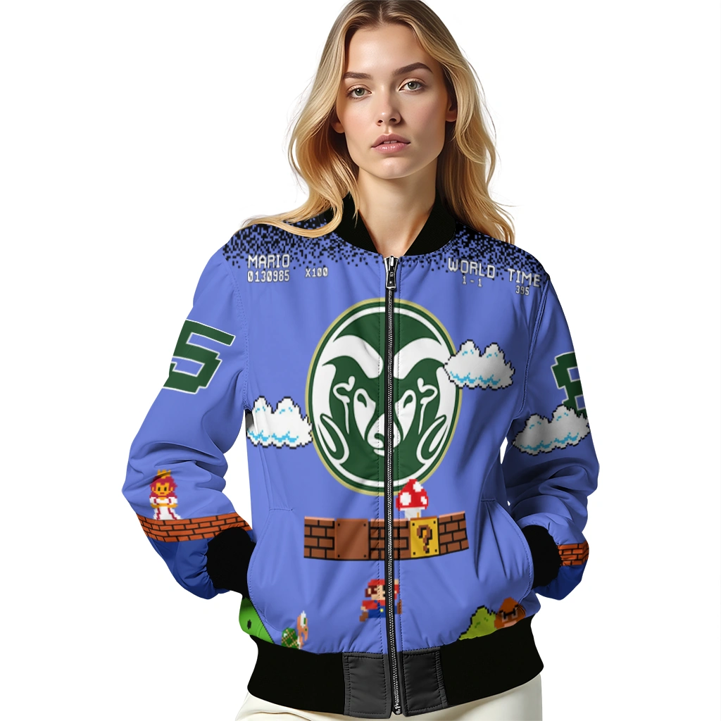 customized colorado state rams mario blocks blue black bomber jacket latest model customized colorado state rams mario blocks blue black bomber jacket latest model