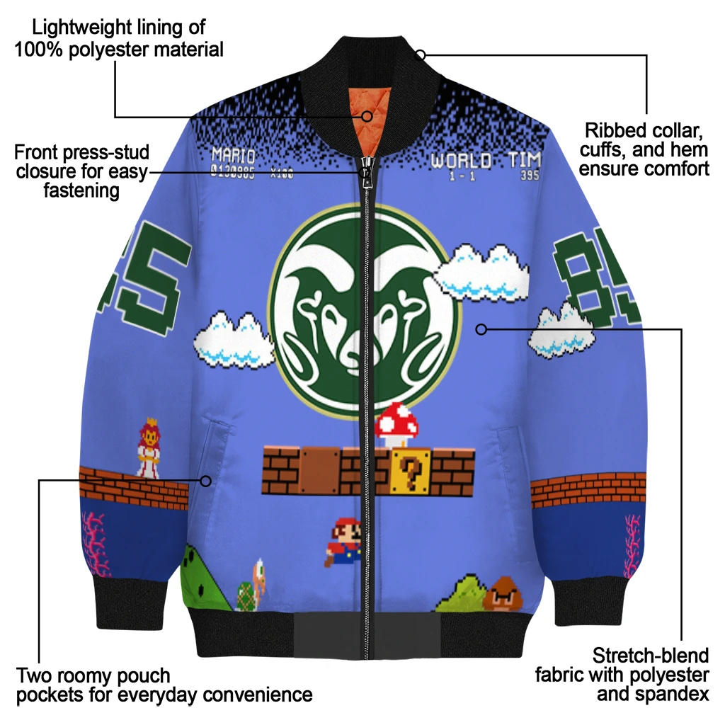 customized colorado state rams mario blocks blue black bomber jacket new arrival customized colorado state rams mario blocks blue black bomber jacket new arrival