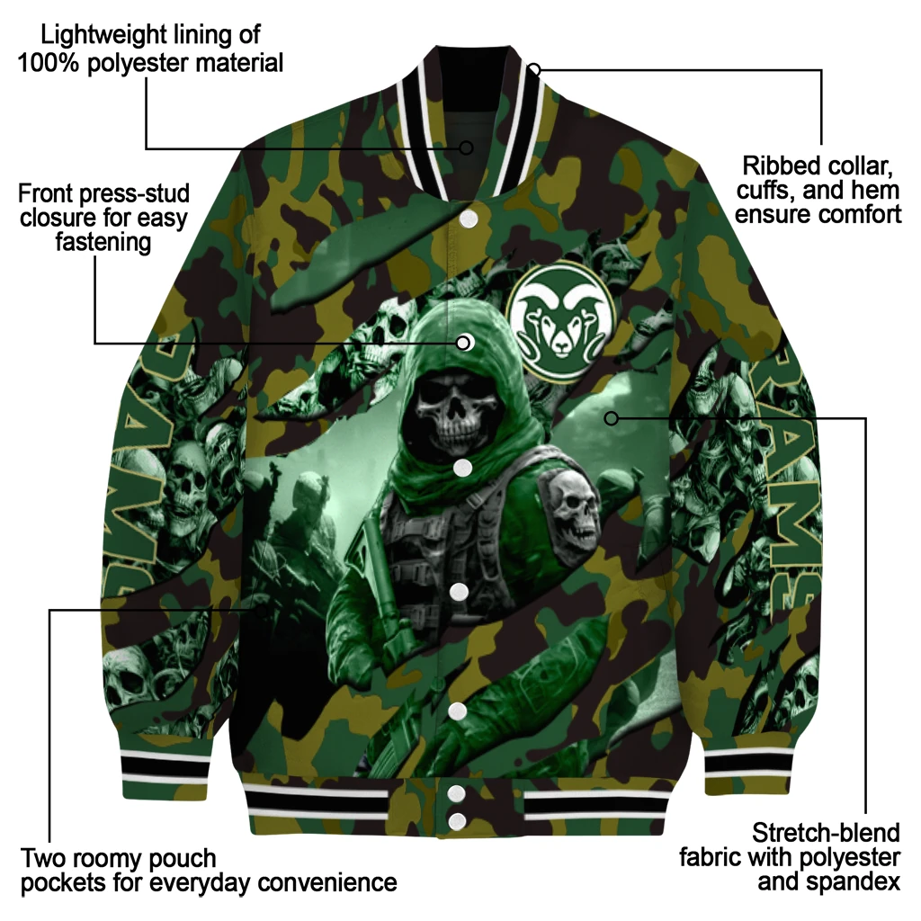 customized colorado state rams skull horde green varsity jacket new arrival customized colorado state rams skull horde green varsity jacket new arrival