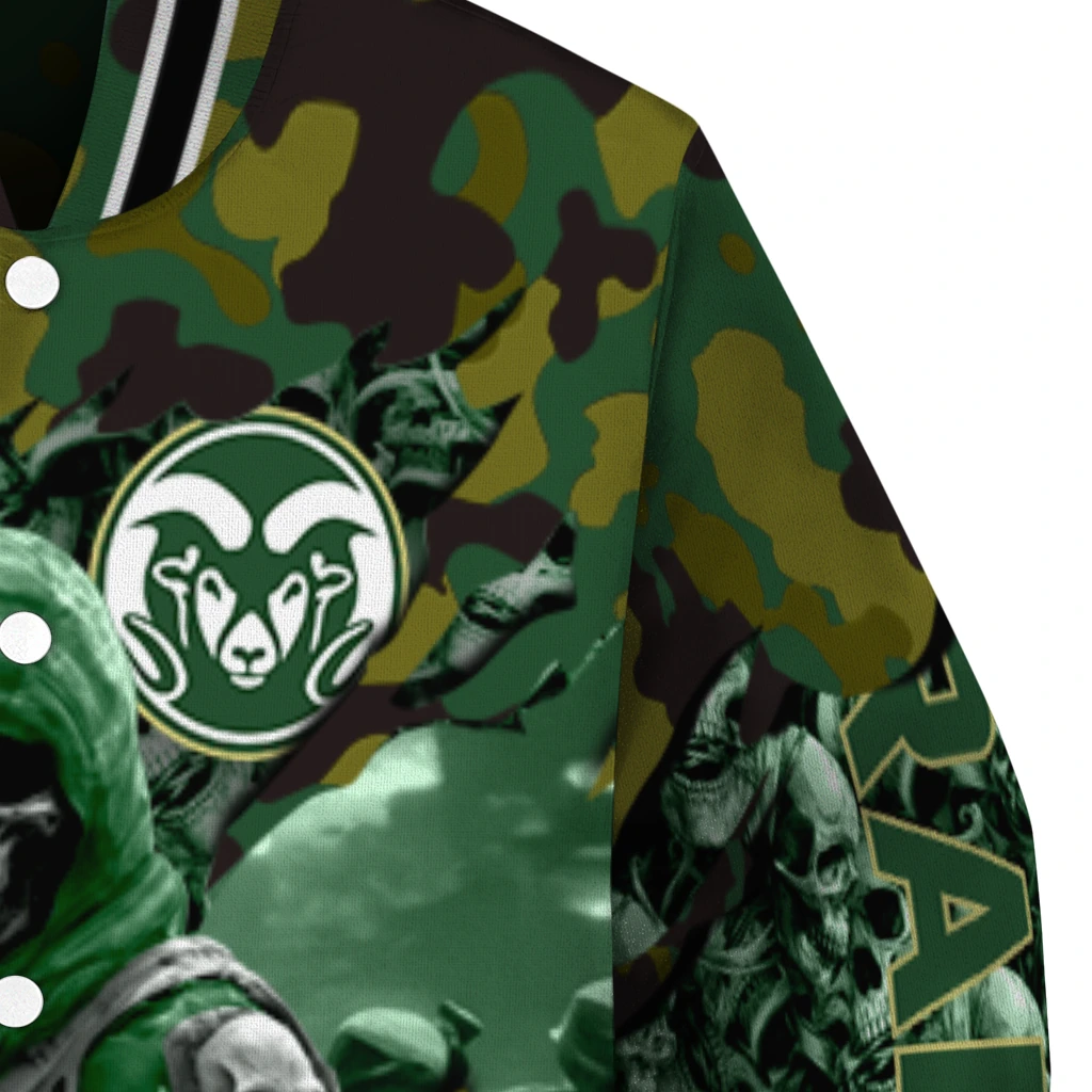 customized colorado state rams skull horde green varsity jacket premium grade customized colorado state rams skull horde green varsity jacket premium grade