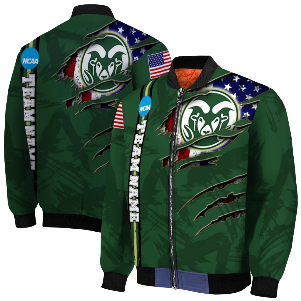 customized colorado state rams usa flag claws green bomber jacket best selling customized colorado state rams usa flag claws green bomber jacket best selling