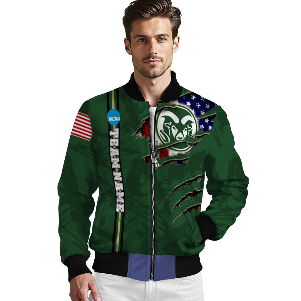 customized colorado state rams usa flag claws green bomber jacket high quality customized colorado state rams usa flag claws green bomber jacket high quality