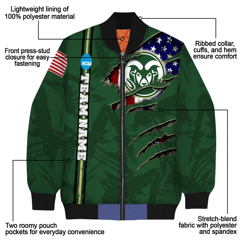 customized colorado state rams usa flag claws green bomber jacket new arrival customized colorado state rams usa flag claws green bomber jacket new arrival
