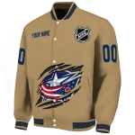 customized columbus blue jackets claw burst beige varsity jacket best selling