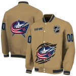 customized columbus blue jackets claw burst beige varsity jacket best selling