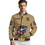 customized columbus blue jackets claw burst beige varsity jacket best selling