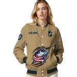 customized columbus blue jackets claw burst beige varsity jacket best selling