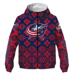 customized columbus blue jackets geometric blossom navy blue windbreaker jacket best selling