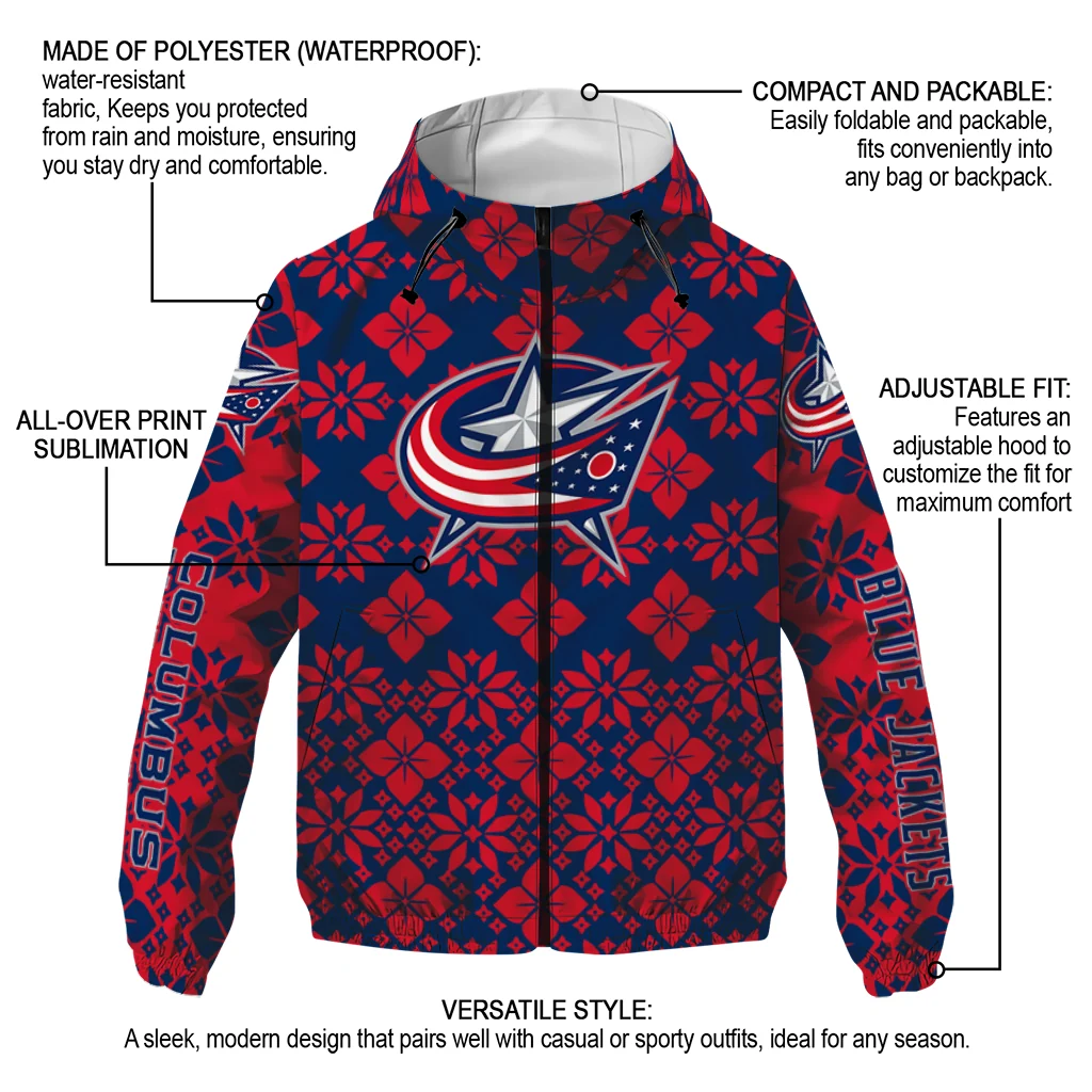 customized columbus blue jackets geometric blossom navy blue windbreaker jacket new arrival customized columbus blue jackets geometric blossom navy blue windbreaker jacket new arrival