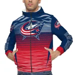 customized columbus blue jackets pattern layers navy blue windbreaker jacket best selling