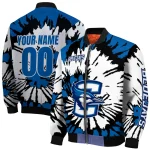 customized creighton bluejays burst splatter blue bomber jacket best selling