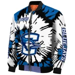 customized creighton bluejays burst splatter blue bomber jacket best selling