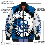 customized creighton bluejays burst splatter blue bomber jacket best selling