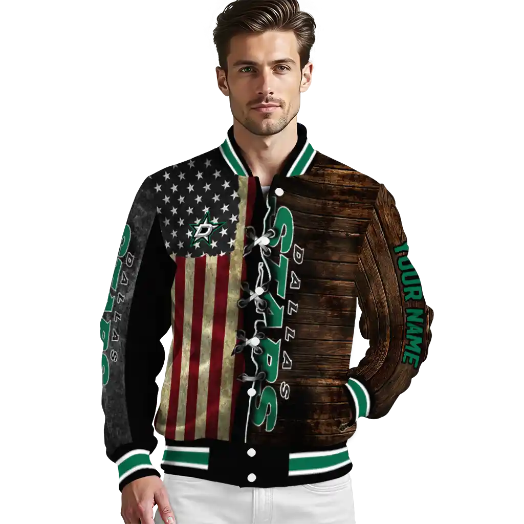 customized dallas stars flag wood brown varsity jacket high quality customized dallas stars flag wood brown varsity jacket high quality