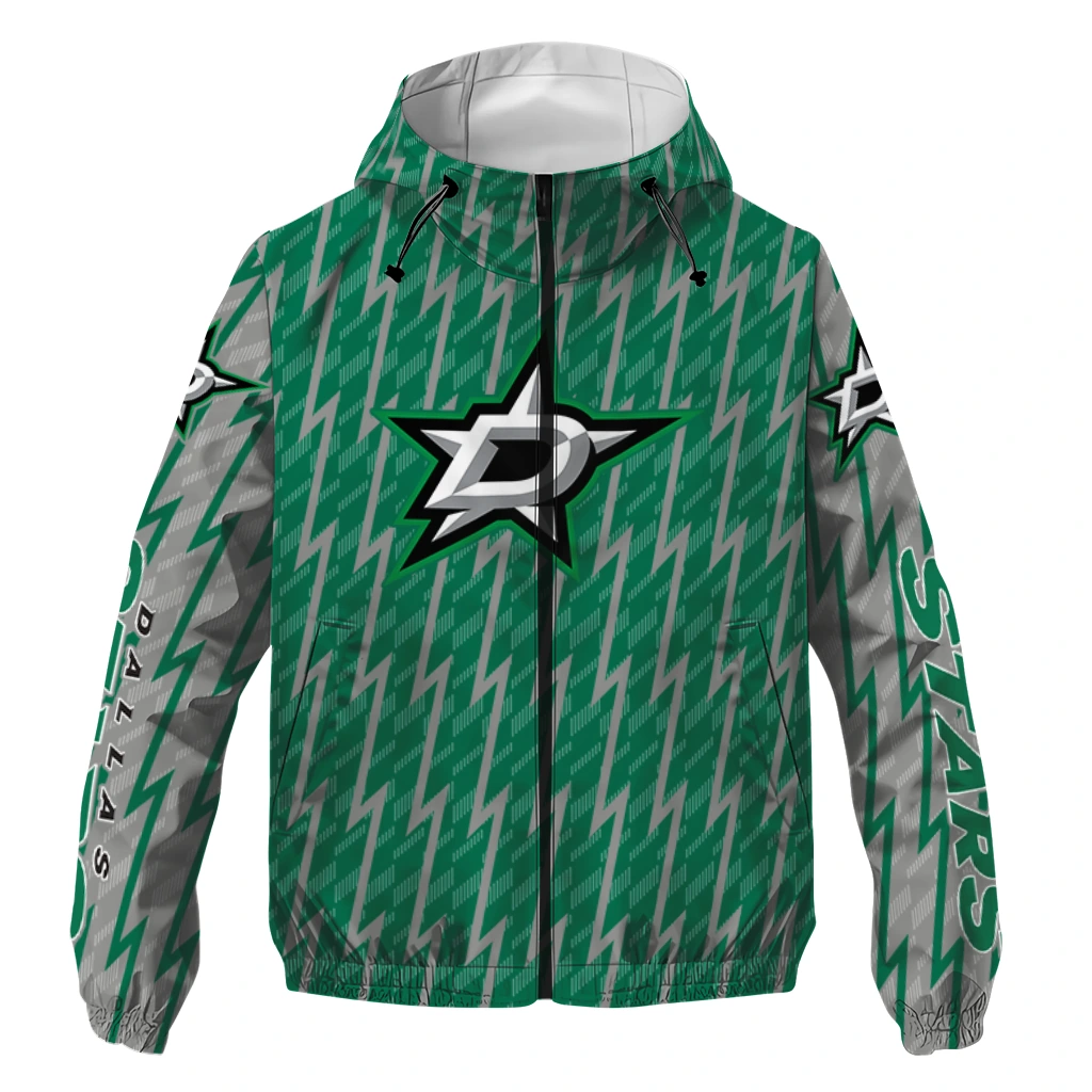 customized dallas stars lightning strike grid green windbreaker jacket best selling customized dallas stars lightning strike grid green windbreaker jacket best selling