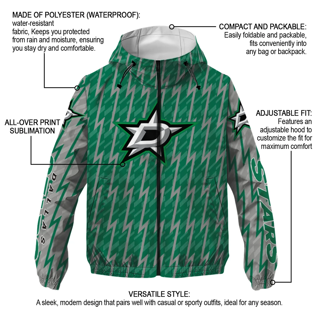 customized dallas stars lightning strike grid green windbreaker jacket new arrival customized dallas stars lightning strike grid green windbreaker jacket new arrival