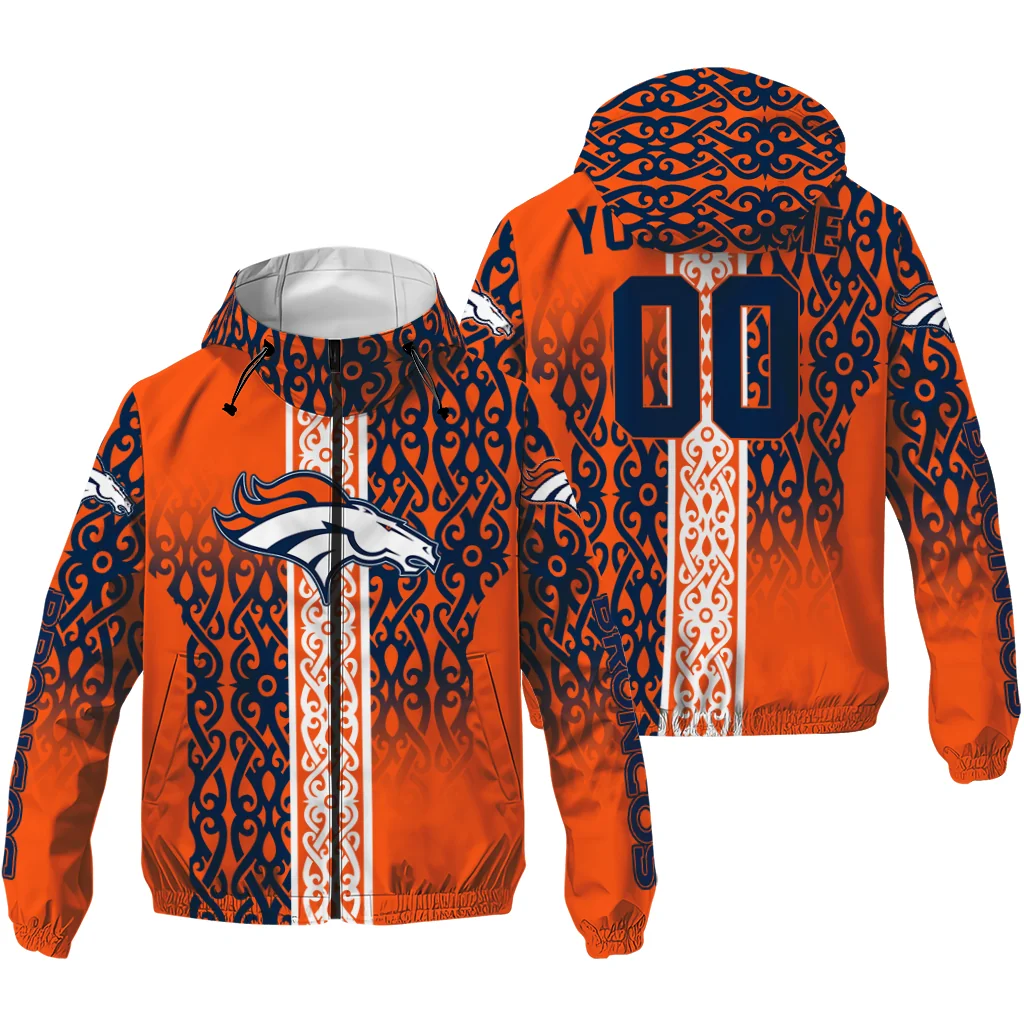 customized denver broncos tribal swirls orange windbreaker jacket high quality customized denver broncos tribal swirls orange windbreaker jacket high quality