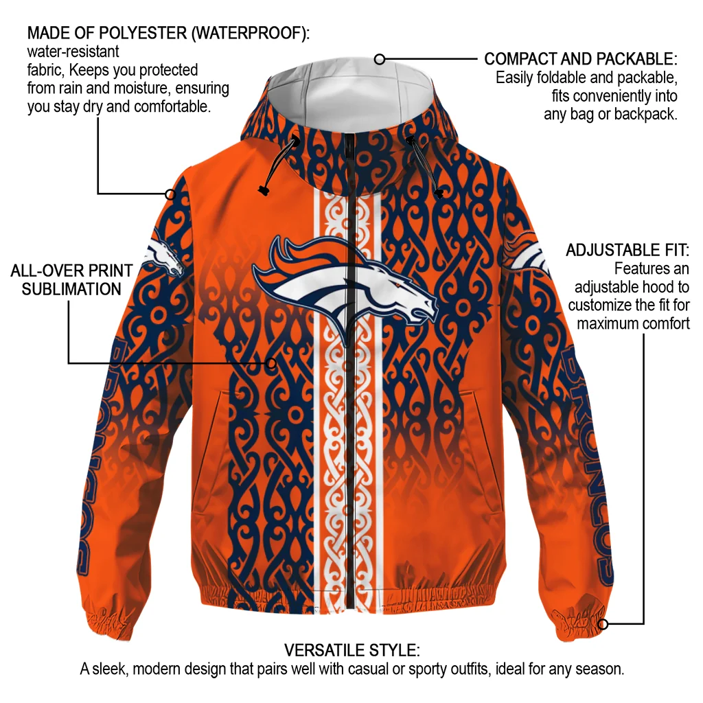customized denver broncos tribal swirls orange windbreaker jacket new arrival customized denver broncos tribal swirls orange windbreaker jacket new arrival