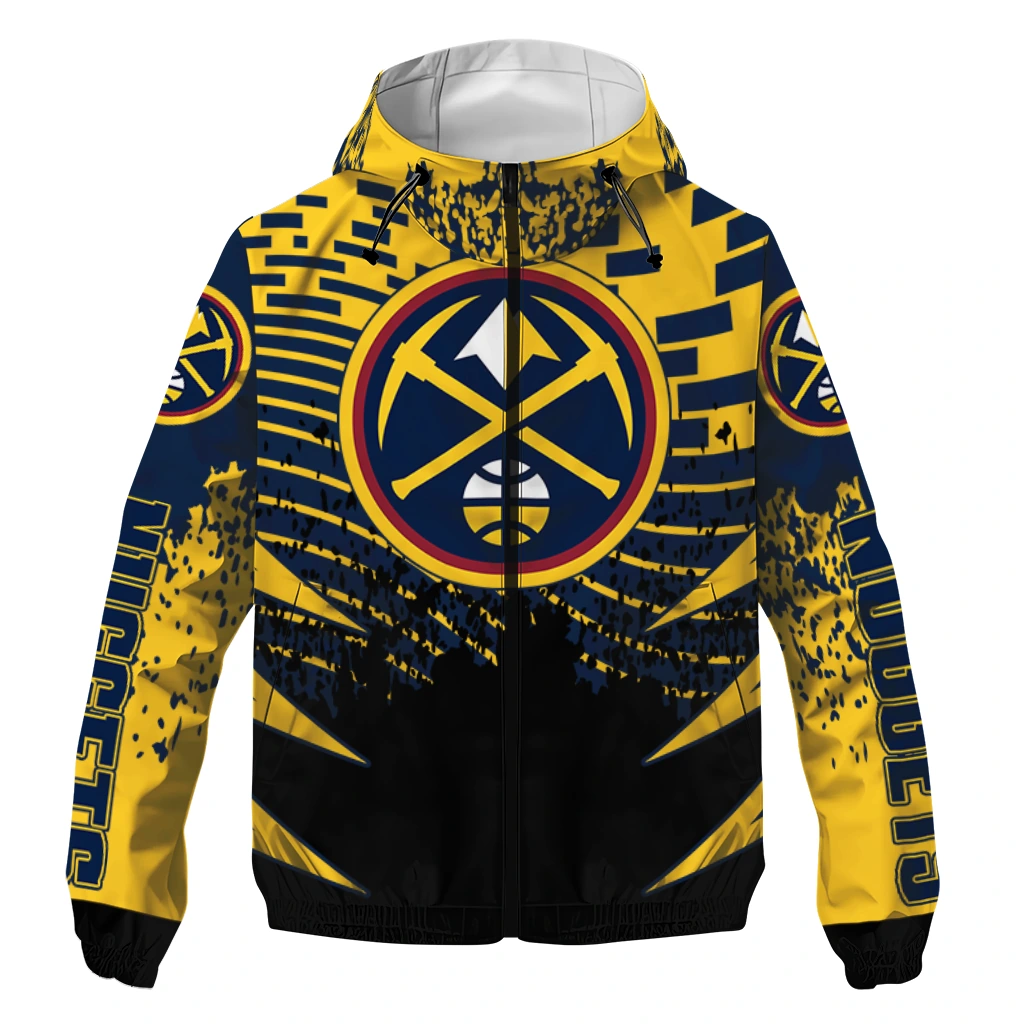 customized denver nuggets brick motion blue black windbreaker jacket best selling customized denver nuggets brick motion blue black windbreaker jacket best selling