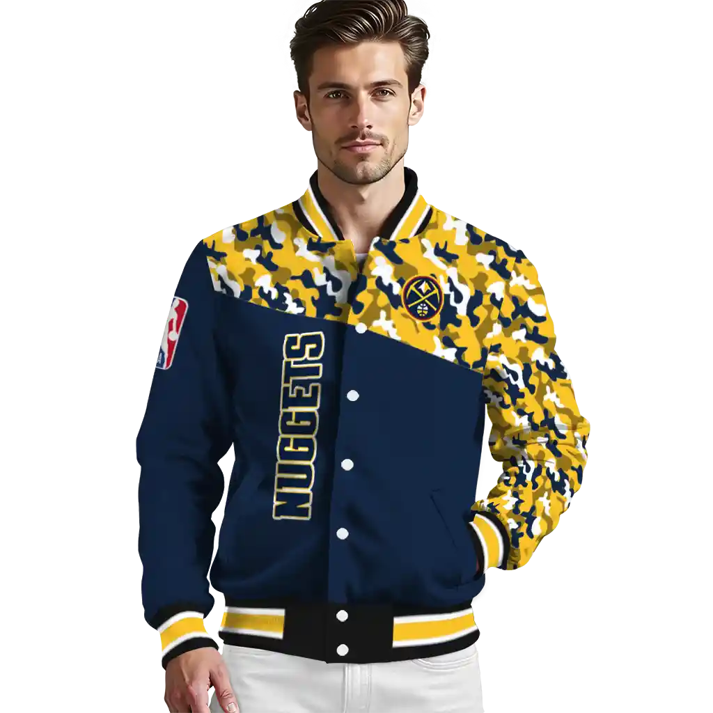 customized denver nuggets camouflage style blue varsity jacket high quality customized denver nuggets camouflage style blue varsity jacket high quality