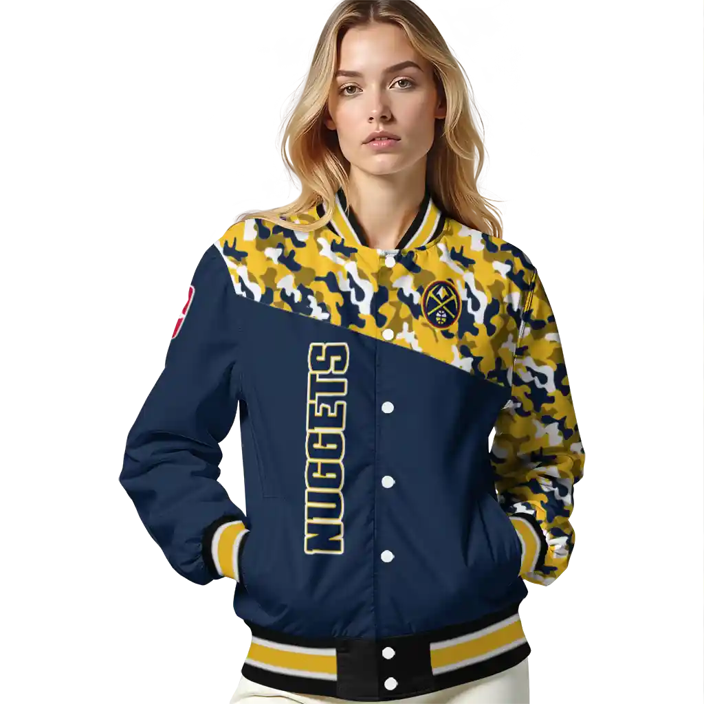 customized denver nuggets camouflage style blue varsity jacket latest model customized denver nuggets camouflage style blue varsity jacket latest model