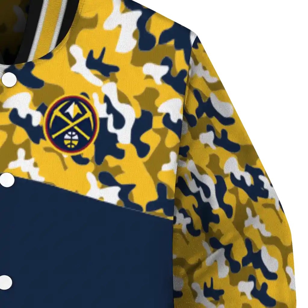 customized denver nuggets camouflage style blue varsity jacket premium grade customized denver nuggets camouflage style blue varsity jacket premium grade