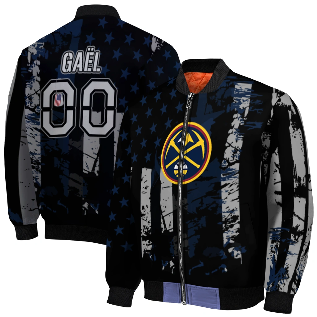 customized denver nuggets star stripes blue black bomber jacket best selling customized denver nuggets star stripes blue black bomber jacket best selling