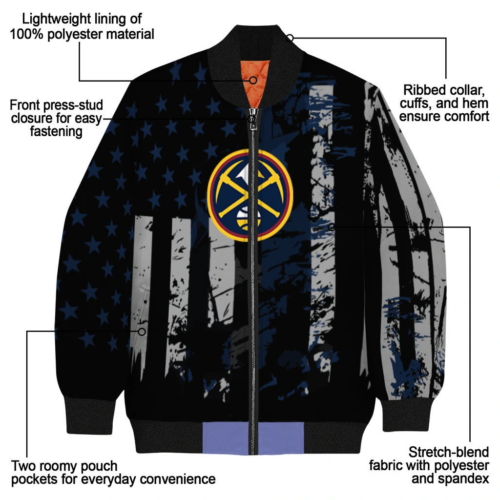 customized denver nuggets star stripes blue black bomber jacket new arrival customized denver nuggets star stripes blue black bomber jacket new arrival