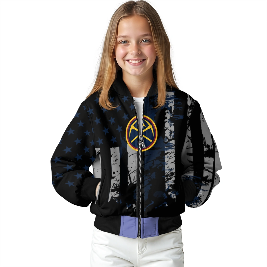 customized denver nuggets star stripes blue black bomber jacket top rated customized denver nuggets star stripes blue black bomber jacket top rated