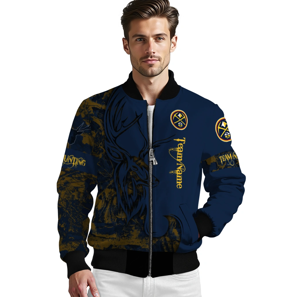 customized denver nuggets tribal deer art blue bomber jacket high quality customized denver nuggets tribal deer art blue bomber jacket high quality
