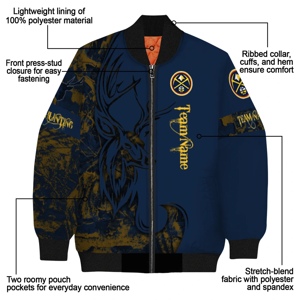customized denver nuggets tribal deer art blue bomber jacket new arrival customized denver nuggets tribal deer art blue bomber jacket new arrival