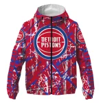 customized detroit pistons brushstroke pattern red windbreaker jacket best selling