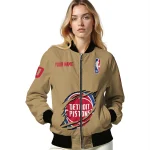 customized detroit pistons claw opening beige bomber jacket best selling