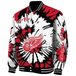 customized detroit red wings burst splatter red varsity jacket best selling