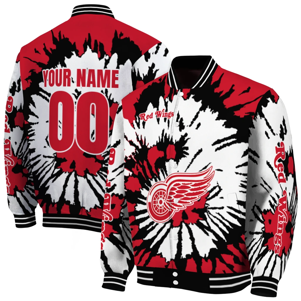 customized detroit red wings burst splatter red varsity jacket fashion forward customized detroit red wings burst splatter red varsity jacket fashion forward