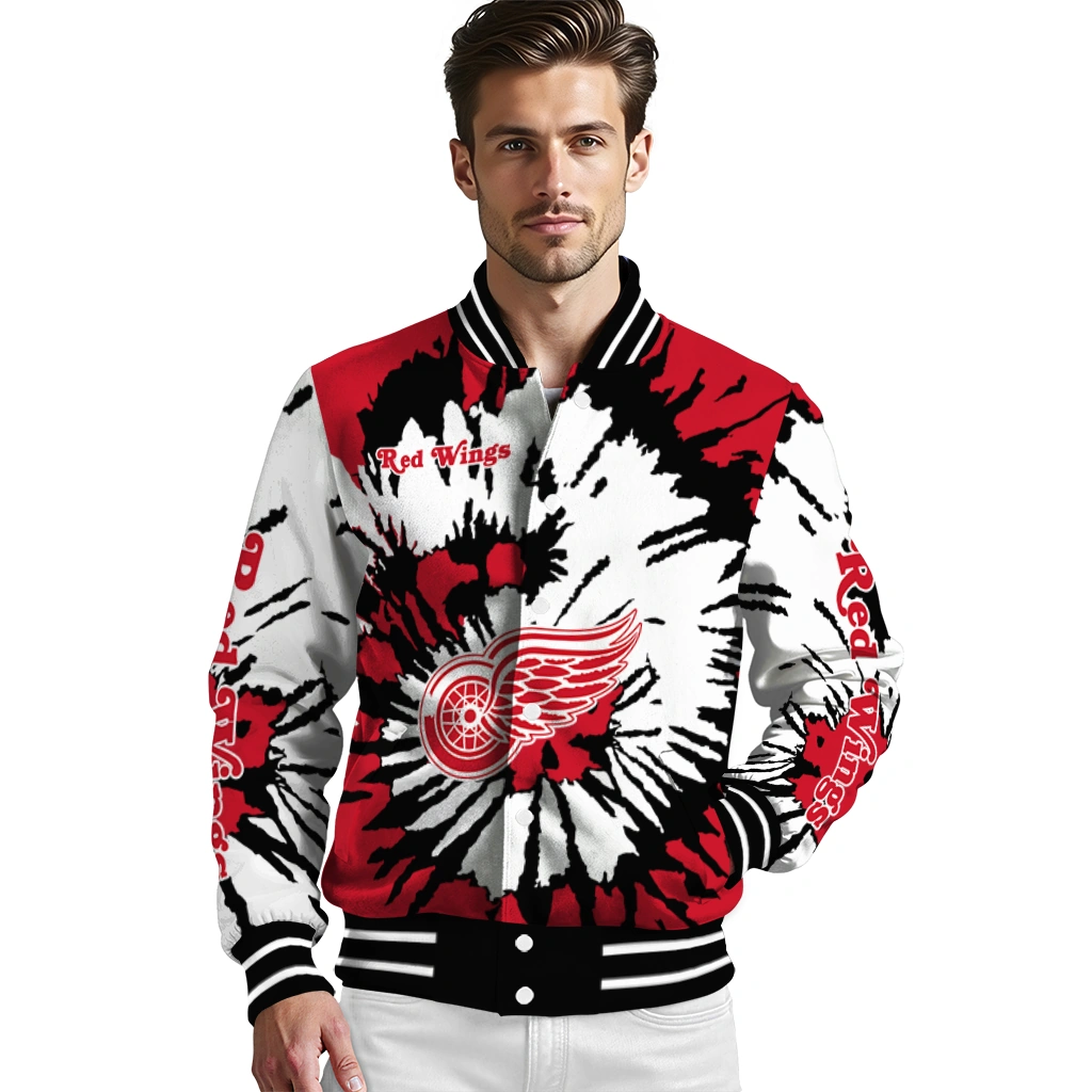 customized detroit red wings burst splatter red varsity jacket high quality customized detroit red wings burst splatter red varsity jacket high quality