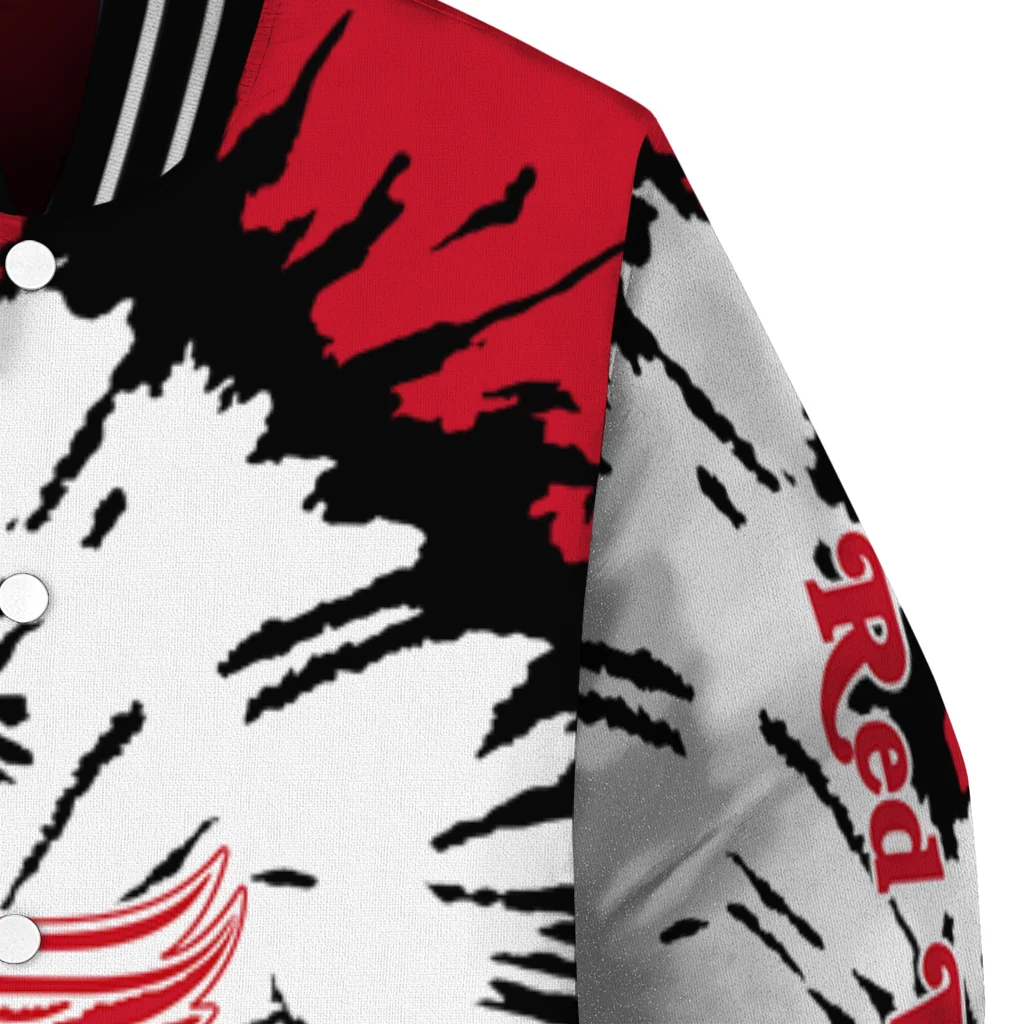 customized detroit red wings burst splatter red varsity jacket premium grade customized detroit red wings burst splatter red varsity jacket premium grade