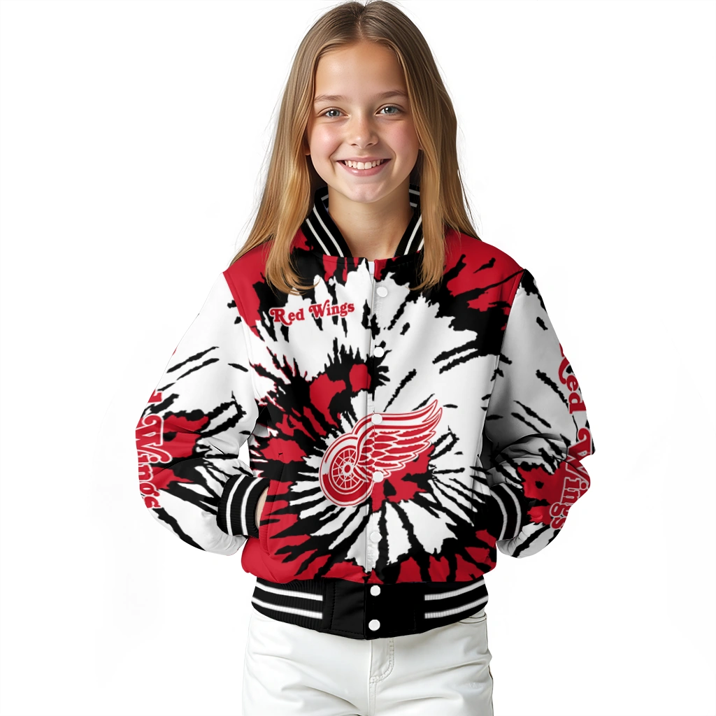 customized detroit red wings burst splatter red varsity jacket top rated customized detroit red wings burst splatter red varsity jacket top rated
