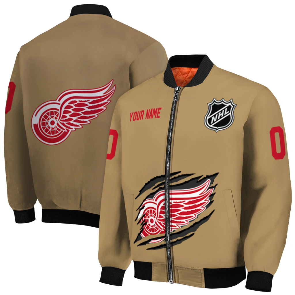 customized detroit red wings claw burst beige bomber jacket best selling customized detroit red wings claw burst beige bomber jacket best selling