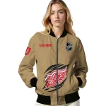customized detroit red wings claw burst beige bomber jacket best selling