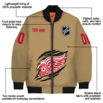 customized detroit red wings claw burst beige bomber jacket best selling