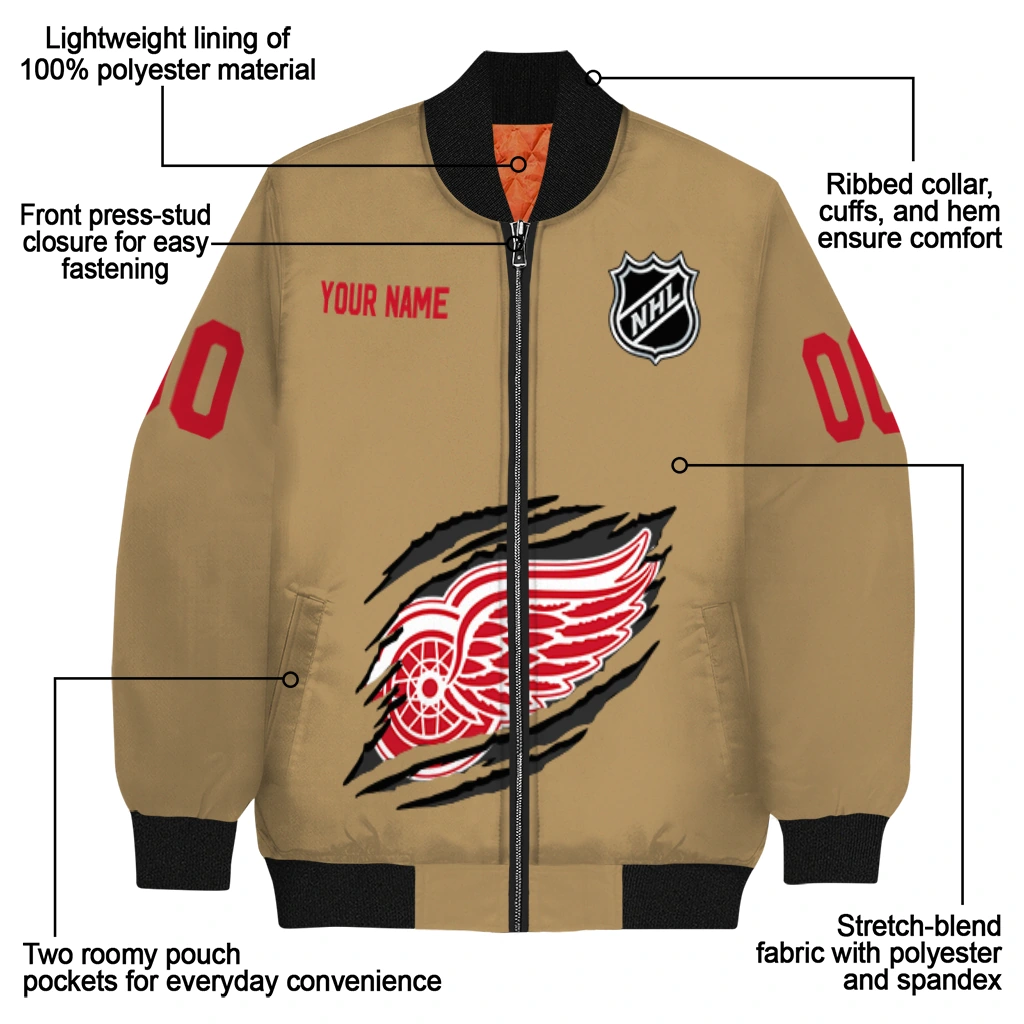 customized detroit red wings claw burst beige bomber jacket new arrival customized detroit red wings claw burst beige bomber jacket new arrival