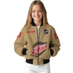 customized detroit red wings claw burst beige bomber jacket best selling